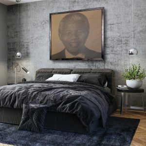 Prachtige foto van Nelson Mandela in hout gefreesd